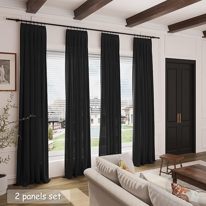 Nanspring Black Linen Textured Curtains - Image 7