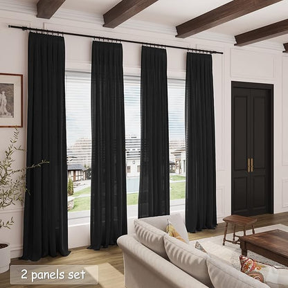 Balck Sheer Linen Curtains 94 inch Length - Image 7