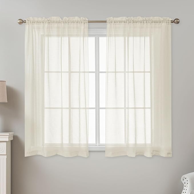 Natural Sheer Curtains 54 Inch Length, Privacy Semi Sheer Curtains - Image 2