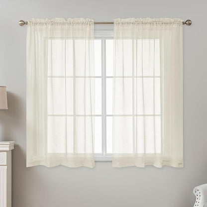 Natural Sheer Curtains 54 Inch Length, Privacy Semi Sheer Curtains - Image 2