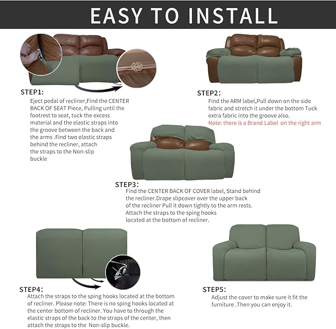 Easy-Going 6 Pieces Recliner Loveseat Stretch Sofa Slipcover Sofa Cover - Image 4