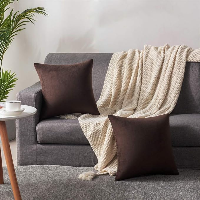 Decorative Pillow Cases 16x16 Chocolate Brown: 2 Pack Cozy Soft polyester - Image 4