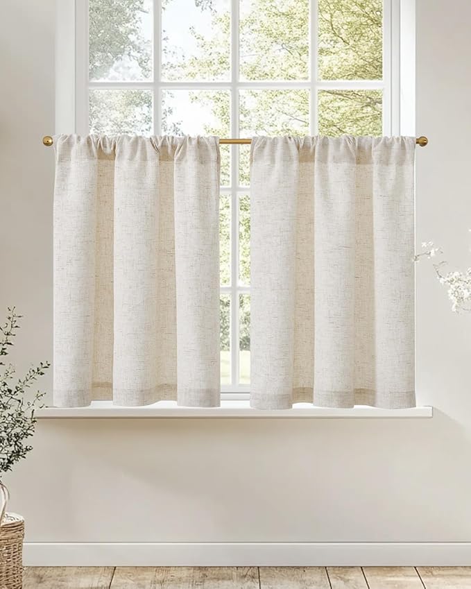 jinchan Natural Linen Kitchen Curtains 24 Inch Rustic Tier Curtains Farmhouse by JINCHAN