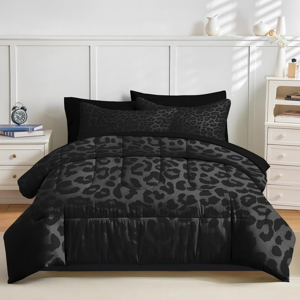 Nesker Queen Comforter Set with Sheets, 7 Pieces Leopard Print Bedding