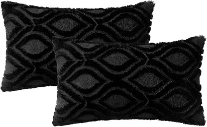 MIULEE Black Throw Pillow Covers 12x20 Inch, Soft Winter Plush Faux Wool Couch - Image 6