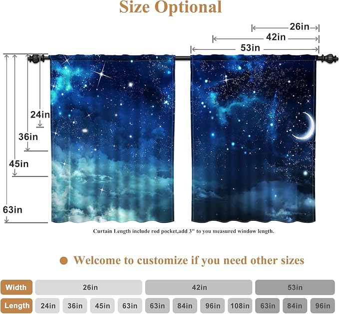 Renaiss 53 x 96 Inch Galaxy Kitchen Curtains Tiers Space Nebula Small Cafe - Image 6