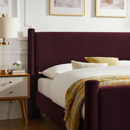 modway rael queen platform bed frame with upholstered, side view
