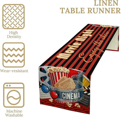 Movie Night Table Runner Popcorn Drink Reel Movie Clapboard Table Decor Movie - Image 4