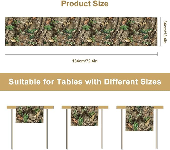 Forest Camouflage Table Runner, Camo Conifer Oak Branches Mossy Hunting Lodge - Image 7
