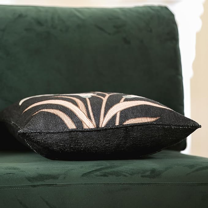 Black Throw Pillow Covers, Elegant Floral White Calla Lily Pattern Linen - Image 6