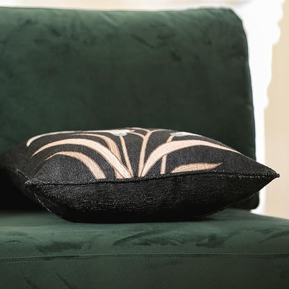 Black Throw Pillow Covers, Elegant Floral White Calla Lily Pattern Linen - Image 6