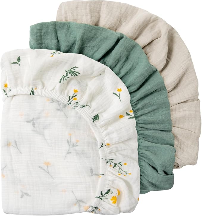Gllquen Baby Muslin Bassinet Sheets 3 Pack, Breathable Elastic Cozy Fitted - Image 8