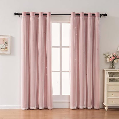 Light Pink Curtains for Girls Bedroom Solid Window Treatment Set Grommet Top - Image 2