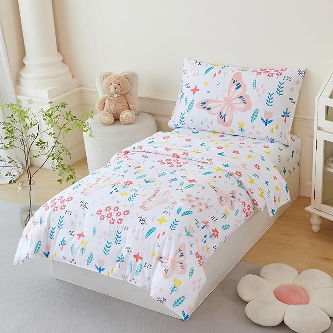 PERFEMET Girls Floral Comforter Set Twin Size 4 Pieces Botanical Flower Bedding - Image 2