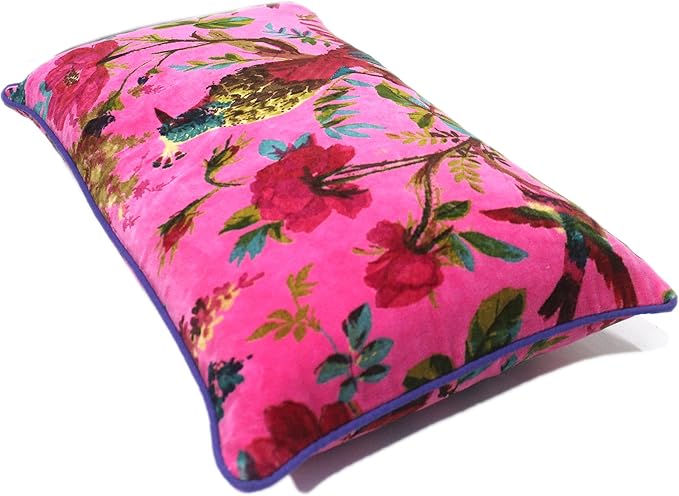 Eyes of India Velvet Floral Flower Bird Throw Pillow Sofa Cushion Cover Case - Image 5