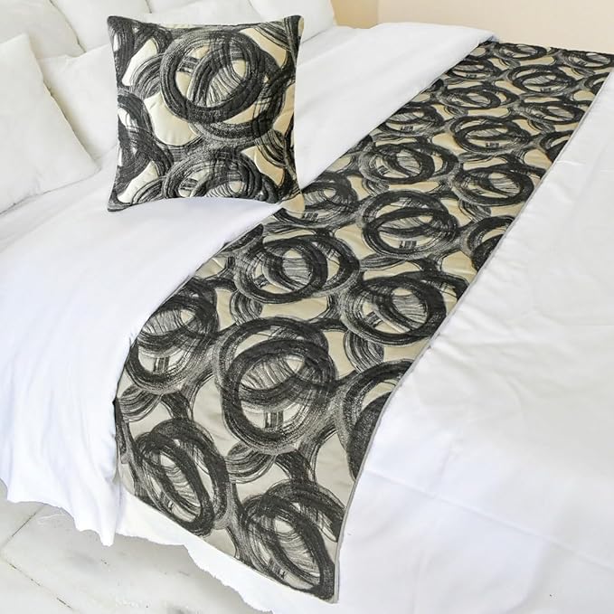 The HomeCentric King/Queen/Twin Black Designer Full 68"x18" Bed Runner by TheHomeCentric