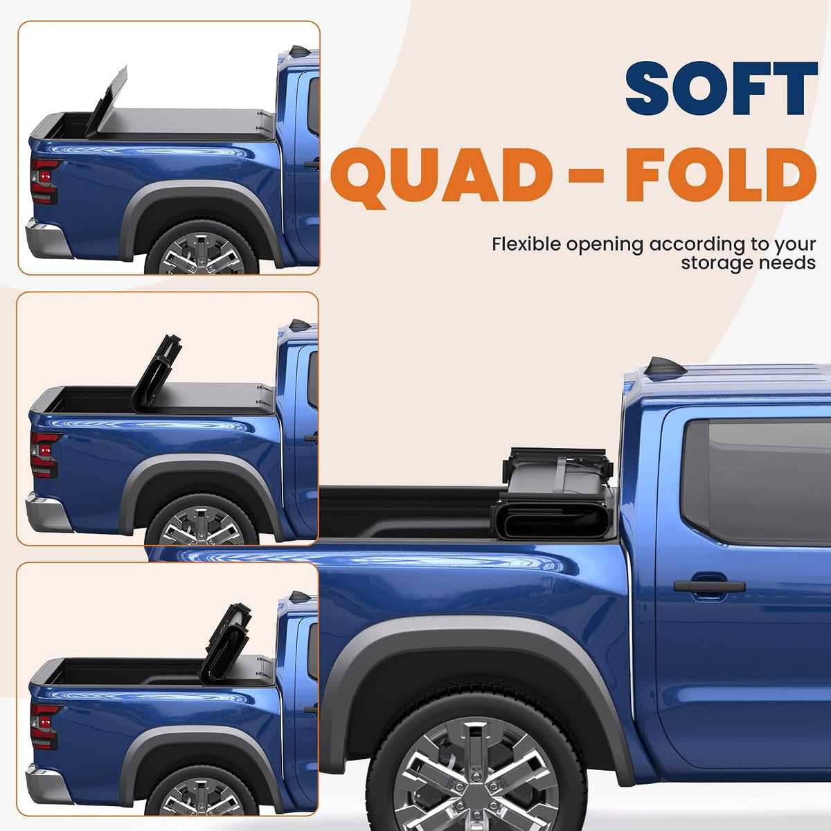 kuiperauto 5.6 ft soft quad fold truck bed, close-up detail