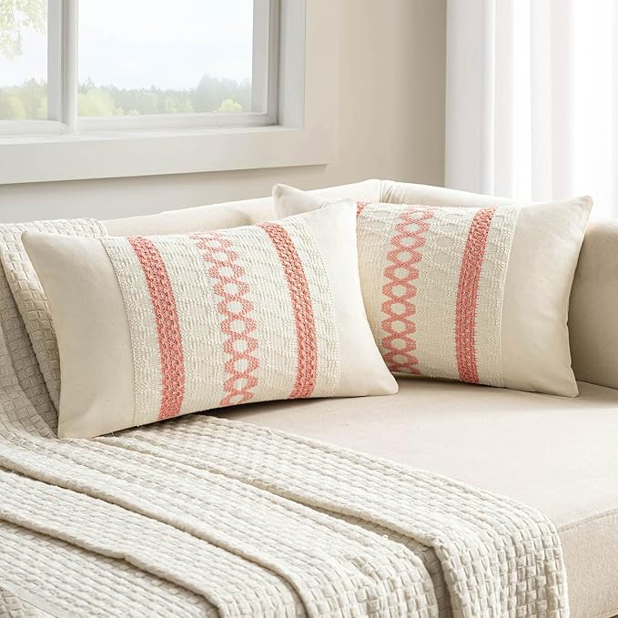 MIULEE Set of 2 Coral Red Boho Decorative Lumbar Pillow Covers 12x20 Inch by MIULEE