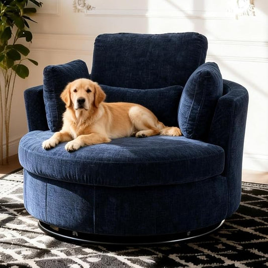 Aoiy & Wifon 42" W Oversized Swivel Accent Chair, Upholstered Round Barrel Chair by AoiyWifon