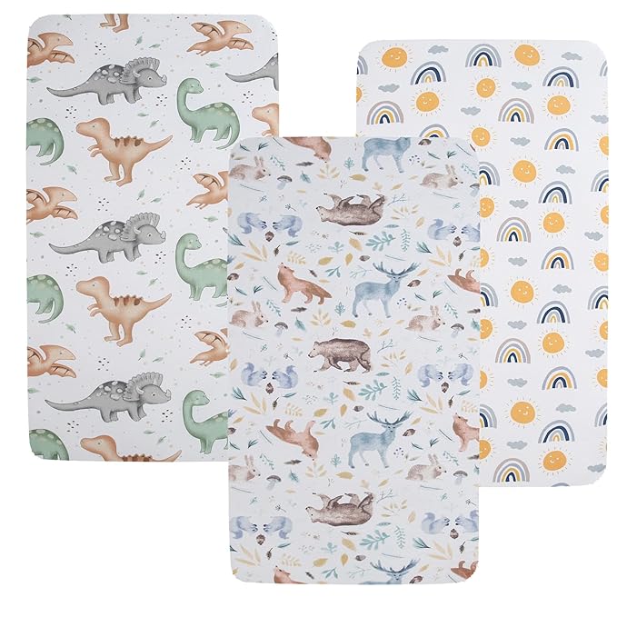 Pack n Play Sheet Stretchy Fitted Portable Mini Crib Sheets Set 3 Pack by Tontukatu