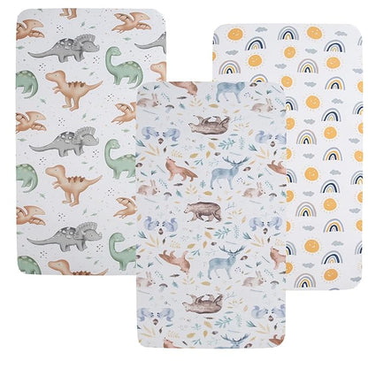 Pack n Play Sheet Stretchy Fitted Portable Mini Crib Sheets Set 3 Pack by Tontukatu