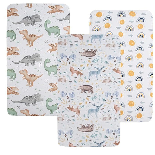 Pack n Play Sheet Stretchy Fitted Portable Mini Crib Sheets Set 3 Pack by Tontukatu