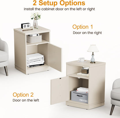 royalcraft beige nightstand with storage shelf and door showing dimensions