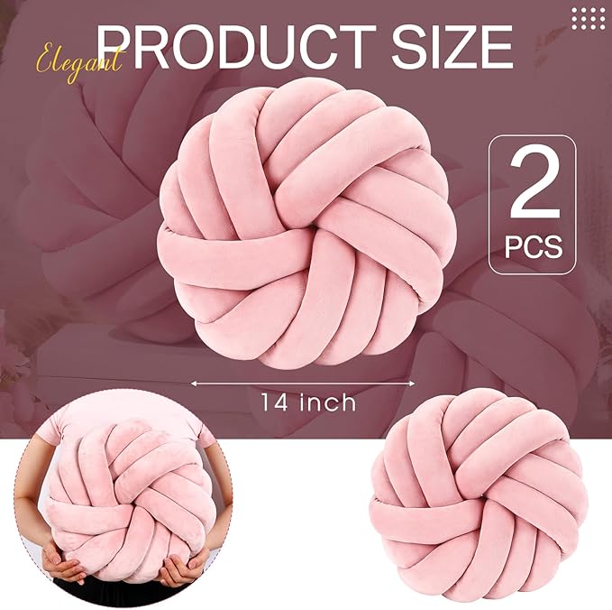 Fumete 2 Pcs 14 Inches Knot Pillow Round Throw Soft Plush Knot Ball Pillow - Image 2