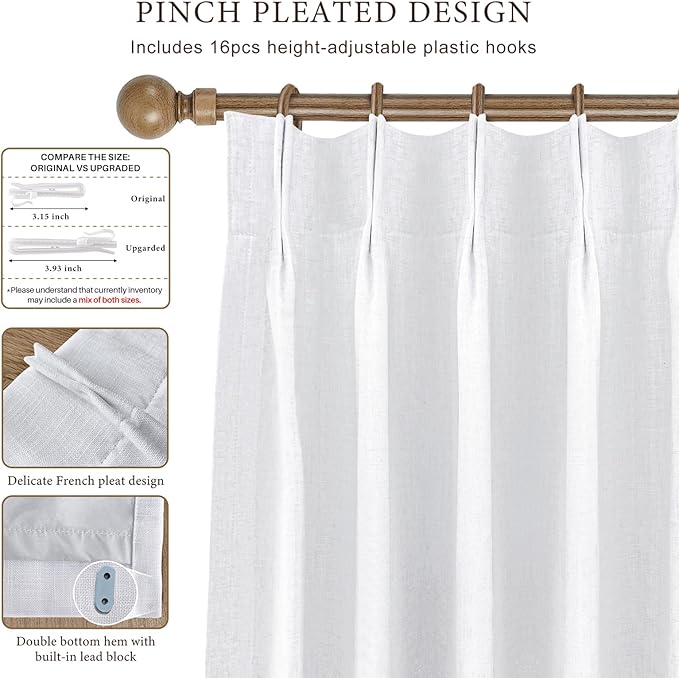 IVAPUPU Linen Pinch Pleated Full Blackout Curtains - Image 3