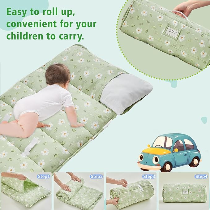 Toddler Nap Mat with Removable Pillow, Ultra Soft Slumber Bags - Image 3