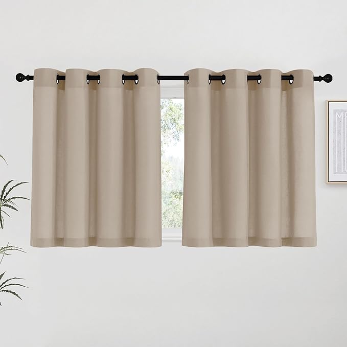 NICETOWN Taupe Linen Kitchen Curtains 36 inch Length, Decorative Thick Flax by NICETOWN