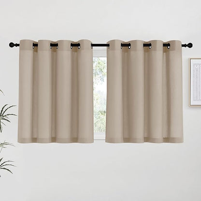 NICETOWN Taupe Linen Kitchen Curtains 36 inch Length, Decorative Thick Flax by NICETOWN