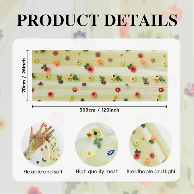 Artoid Mode Green Embroidery Daisy Gauze Table Runner 120 Inch 10FT, Seasonal - Image 7