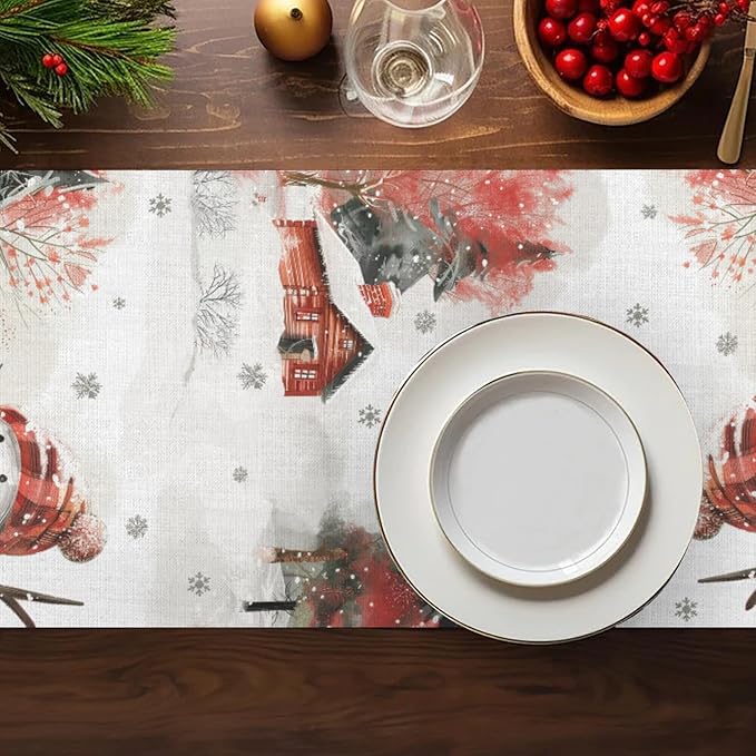 Snow Table Runner, Snowman Dining Table Runner, Christmas Coffee Table Decor - Image 4