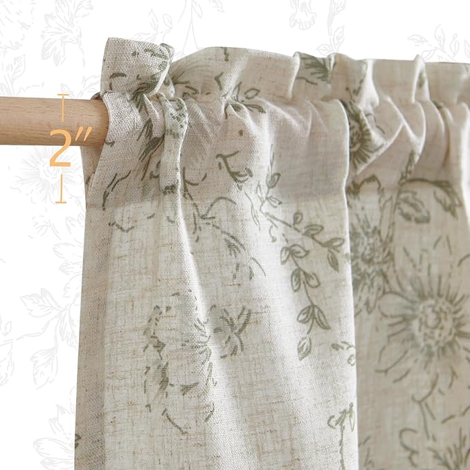 JINCHAN Floral Linen Tier Curtains Floral Sage on Beige Cafe Curtains 36 Inch - Image 7