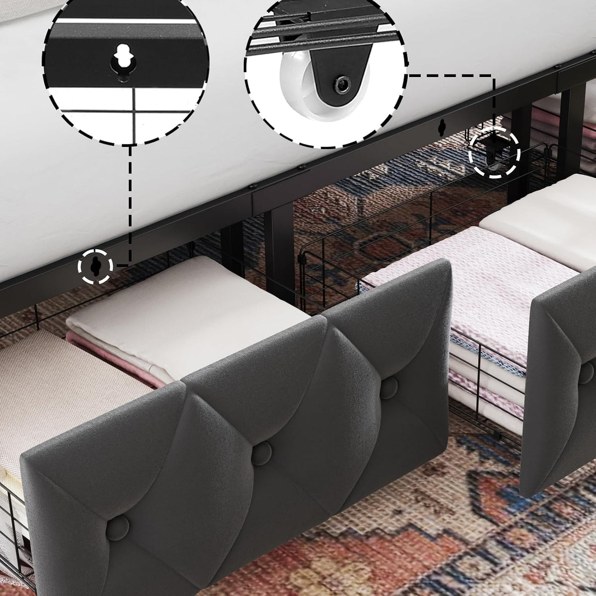 keyluv queen upholstered canopy bed frame with 2, package contents