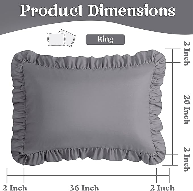 KKJIAF Ruffle Pillow Cases King Size Set of 2, Ruffled Pillow Covers - Image 3