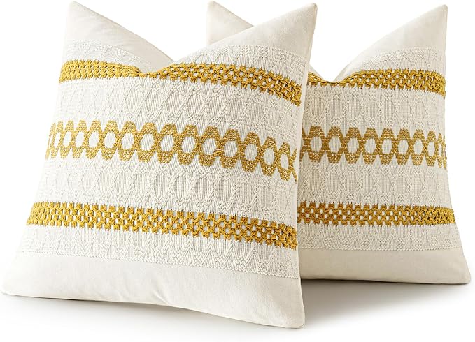 MIULEE Set of 2 Mustard Yellow Boho Decorative Pillow Covers 20x20 Inch - Image 8
