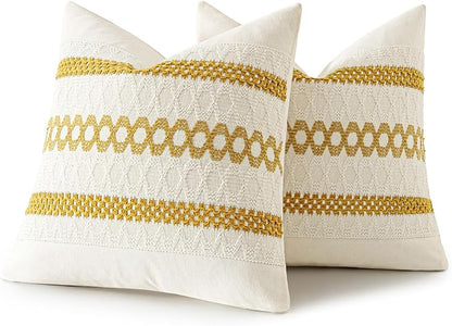 MIULEE Set of 2 Mustard Yellow Boho Decorative Pillow Covers 20x20 Inch - Image 8