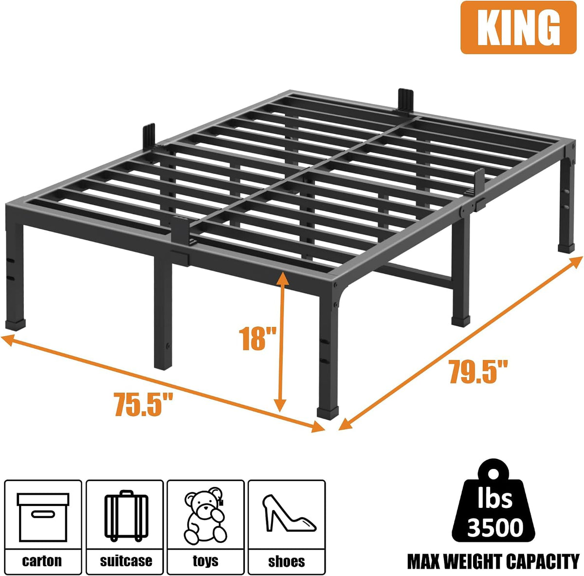 fuiobyvv king bed frames,18 inch heavy duty metal shown in use