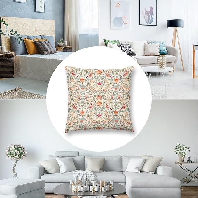William Morris Floral Original Throw Pillow Covers Boho Chic Retro Floral Bird - Image 6