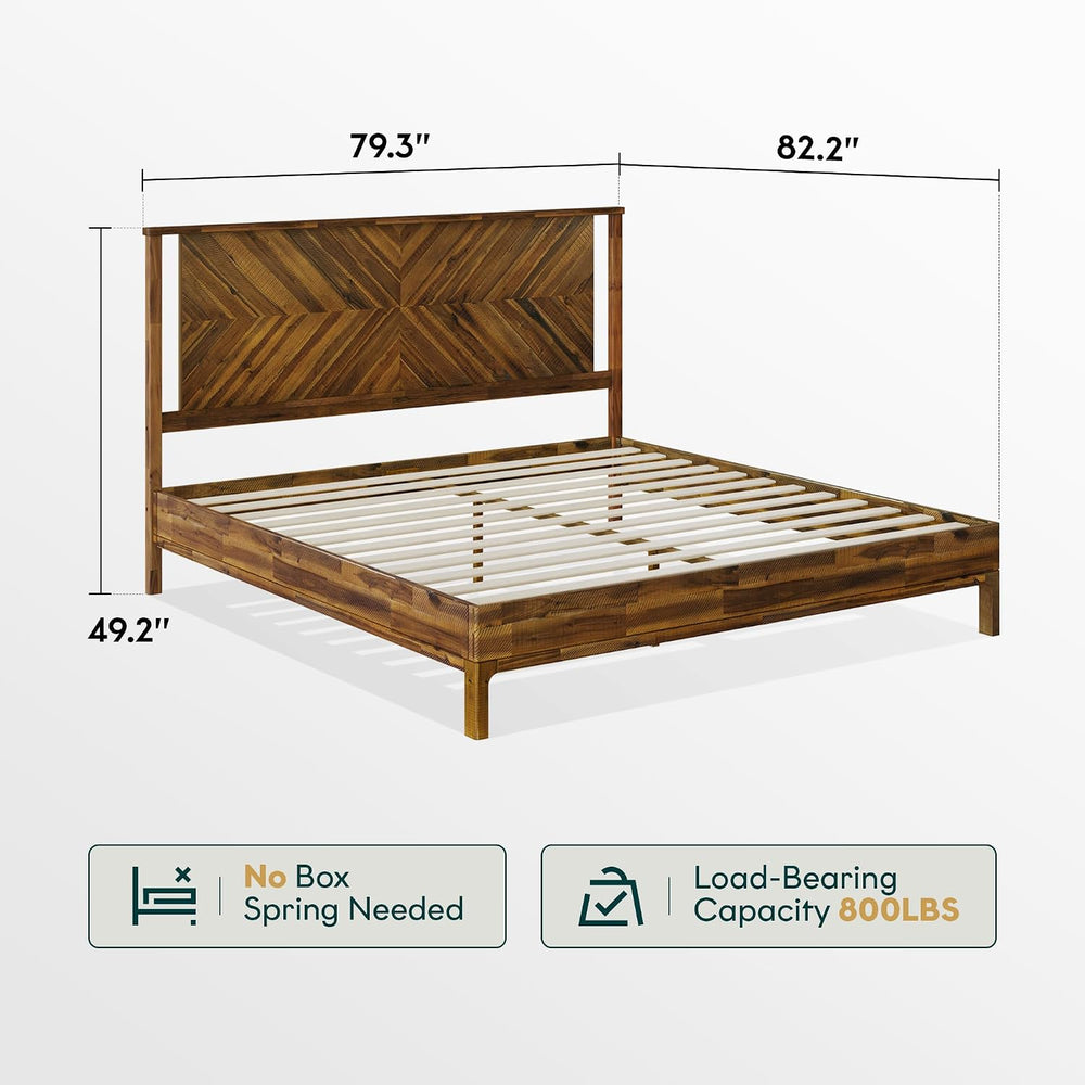 Bme Vivian King Bedframe with Herringbone Headboard, Scandinavian, Chestnut