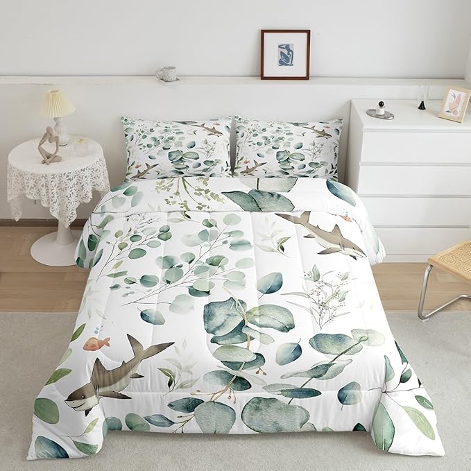 Erosebridal Girls Kawaii Animal Queen Bedding Sets Cute Shark Comforter Set - Image 2