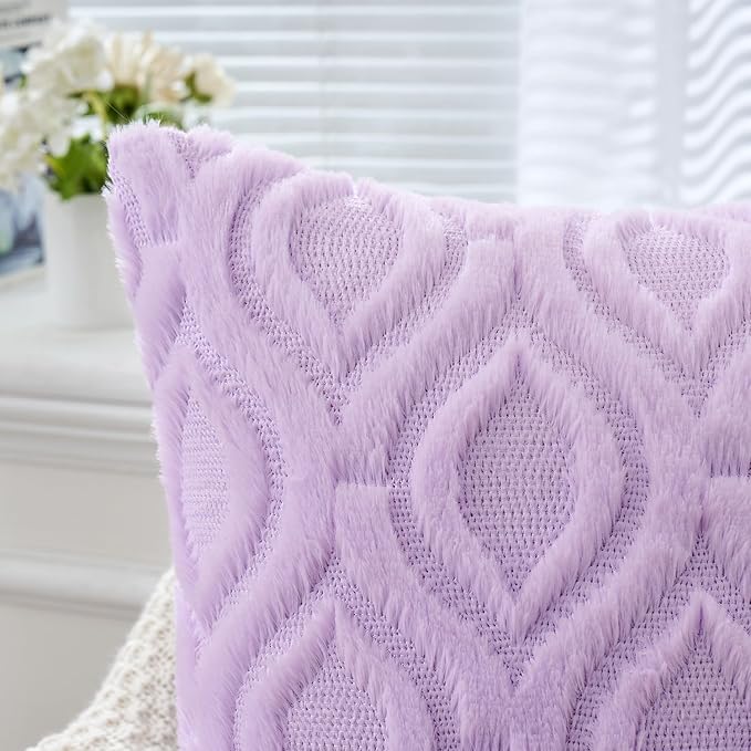 MIULEE Light Purple Throw Pillow Covers 12x20 Inch, Soft Winter Plush Faux Wool - Image 3