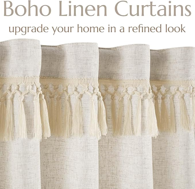 jinchan Linen Curtains for Living Room Bedroom Light Filtering Semi Sheer - Image 3