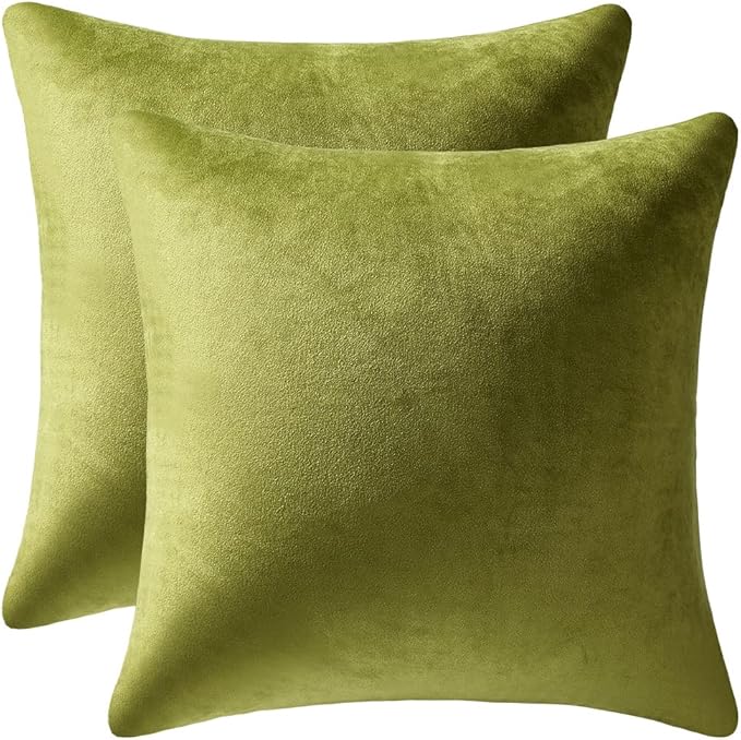 Couch Pillow Cases 16x16 Chartreuse: 2 Pack Cozy Soft Velvet Square Throw by DEZENE