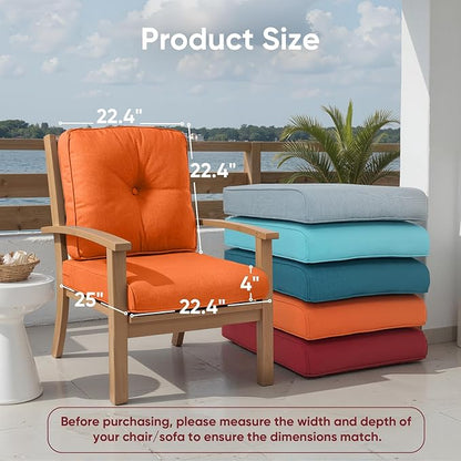 Outdoor Chair Cushion Set, 25 x 22 Deep Seat Cushion, Patio Chair Cushions - Image 2
