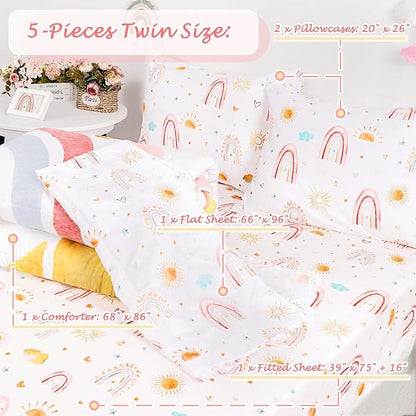 Twin Size Toddler Bedding Set for Girls- 5 Piece Rainbow Toddler Girl Bedding - Image 5