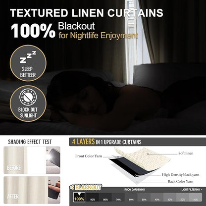 IVAPUPU Cream Beige Pinch Pleated Full Blackout Linen Curtains - Image 2