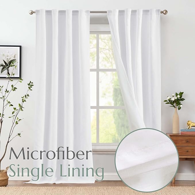 jinchan Linen Curtains with Privacy Lining 96 Inch Length White Farmhouse - Image 2